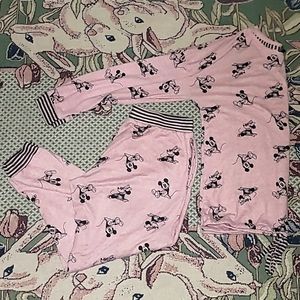 Disney minnie mouse pajama set top and joggers soft comfy pink i4